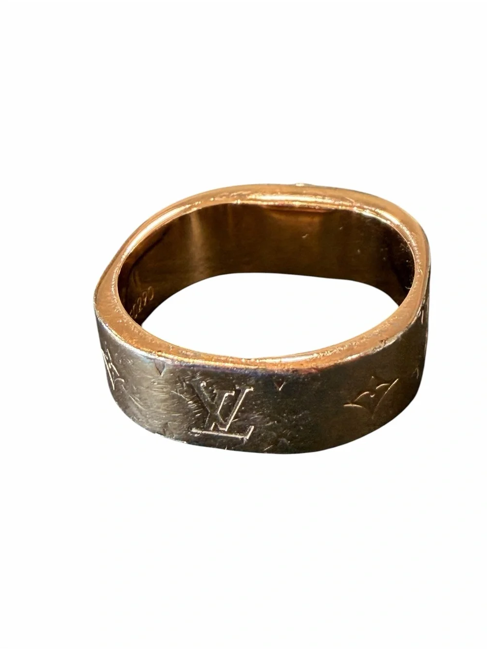 Louis Vuitton Nanogram Gold-Tone Ring with Branded Stud and Monogram Motifs